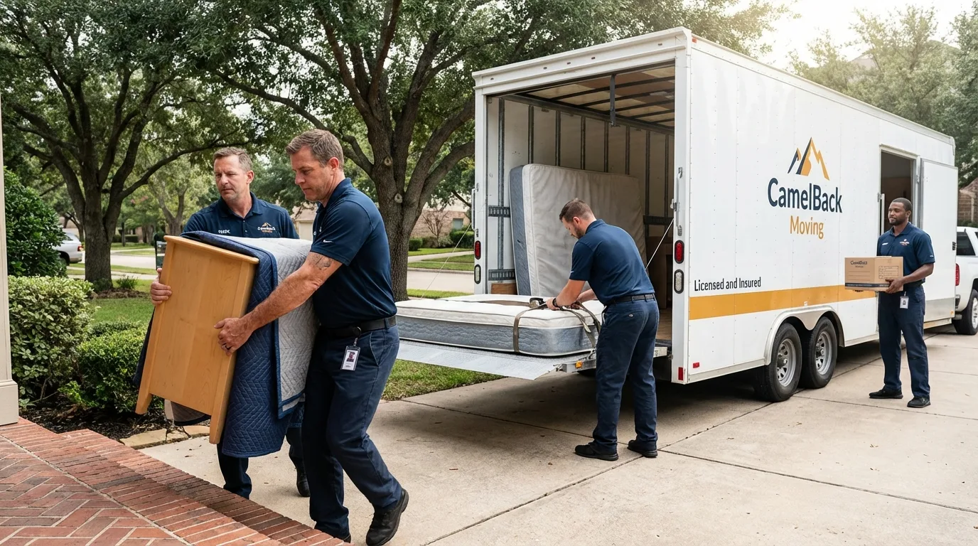 Crew loading residential truck for cross-state move from Bassett, NE